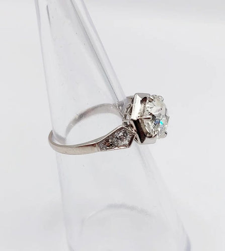 Bague 48.5 Art Déco - Bague solitaire en platine et diamants taille ancienne 58 Facettes A06291