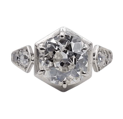 Bague 48.5 Art Déco - Bague solitaire en platine et diamants taille ancienne 58 Facettes A06291