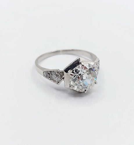 Bague 48.5 Art Déco - Bague solitaire en platine et diamants taille ancienne 58 Facettes A06291