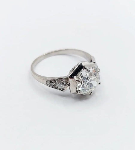 Bague 48.5 Art Déco - Bague solitaire en platine et diamants taille ancienne 58 Facettes A06291