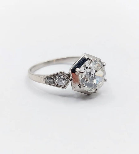 Bague 48.5 Art Déco - Bague solitaire en platine et diamants taille ancienne 58 Facettes A06291