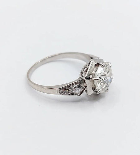 Bague 48.5 Art Déco - Bague solitaire en platine et diamants taille ancienne 58 Facettes A06291