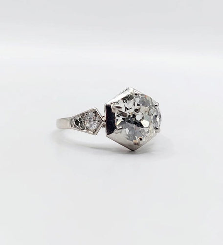 Bague 48.5 Art Déco - Bague solitaire en platine et diamants taille ancienne 58 Facettes A06291