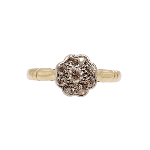 Bague 48.5 Bague marguerite en or jaune 18k et platine avec diamants 58 Facettes A06229