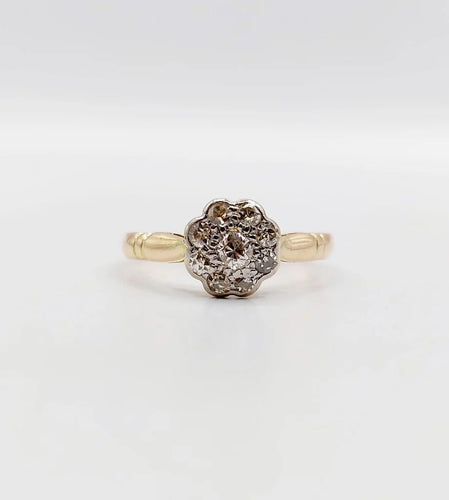 Bague 48.5 Bague marguerite en or jaune 18k et platine avec diamants 58 Facettes A06229