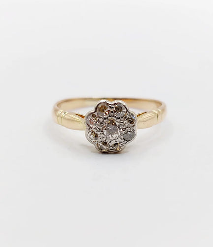 Bague 48.5 Bague marguerite en or jaune 18k et platine avec diamants 58 Facettes A06229