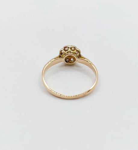 Bague 48.5 Bague marguerite en or jaune 18k et platine avec diamants 58 Facettes A06229
