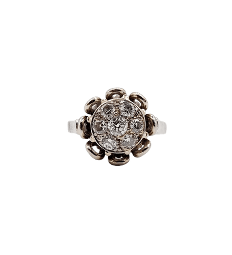 Bague 47.5 Bague fleur Art déco en or blanc 18k et diamants taille ancienne 58 Facettes A06391