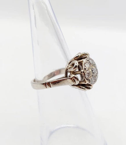 Bague 47.5 Bague fleur Art déco en or blanc 18k et diamants taille ancienne 58 Facettes A06391
