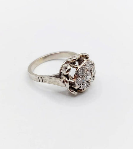 Bague 47.5 Bague fleur Art déco en or blanc 18k et diamants taille ancienne 58 Facettes A06391