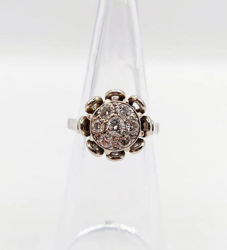 Bague 47.5 Bague fleur Art déco en or blanc 18k et diamants taille ancienne 58 Facettes A06391