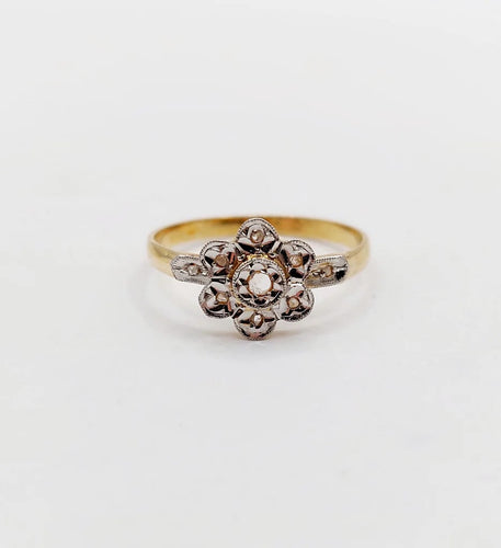 Bague 55 Bague marguerite antique en or 18k et diamants taille rose 58 Facettes A06395