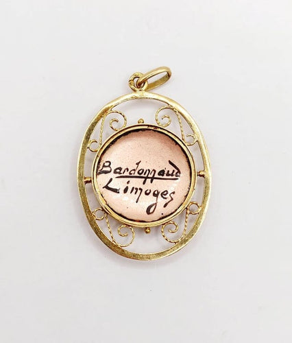 Pendentif Bardonnaud Limoges - Pendentif Art nouveau en or 18k, plaque émaillée 58 Facettes A06401
