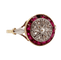 Bague 50 Bague cible Art déco en or jaune 18k, diamants taille rose et rubis calibrés 58 Facettes A06428