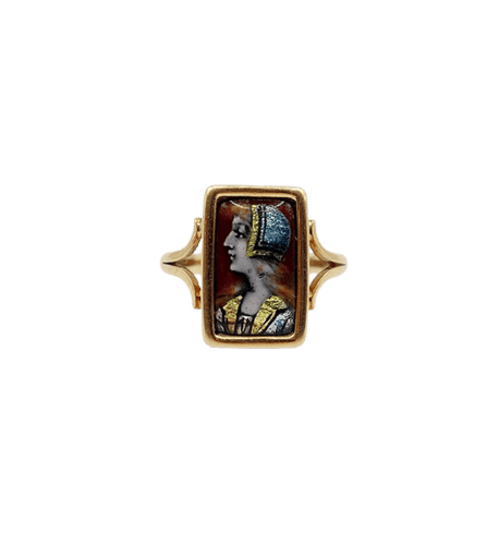 Bague 48.5 Bague Art nouveau Limoges en or 18k avec plaque émaillée 58 Facettes A06430