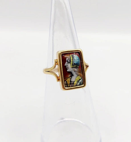 Bague 48.5 Bague Art nouveau Limoges en or 18k avec plaque émaillée 58 Facettes A06430