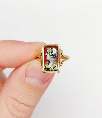Bague 48.5 Bague Art nouveau Limoges en or 18k avec plaque émaillée 58 Facettes A06430