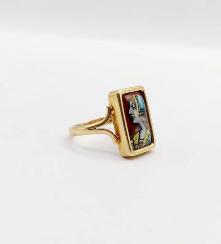 Bague 48.5 Bague Art nouveau Limoges en or 18k avec plaque émaillée 58 Facettes A06430