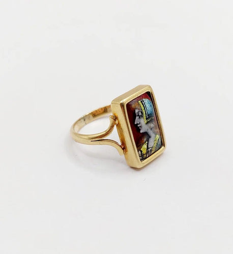 Bague 48.5 Bague Art nouveau Limoges en or 18k avec plaque émaillée 58 Facettes A06430