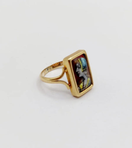Bague 48.5 Bague Art nouveau Limoges en or 18k avec plaque émaillée 58 Facettes A06430