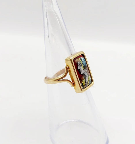 Bague 48.5 Bague Art nouveau Limoges en or 18k avec plaque émaillée 58 Facettes A06430