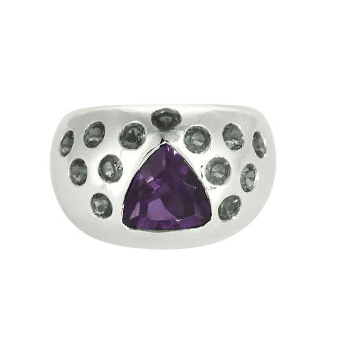 Bague 58 La Préférée - Bague bombée en or blanc sertie d’améthyste et topazes 58 Facettes LP1421/