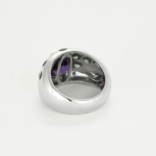 Bague 58 La Préférée - Bague bombée en or blanc sertie d’améthyste et topazes 58 Facettes LP1421/