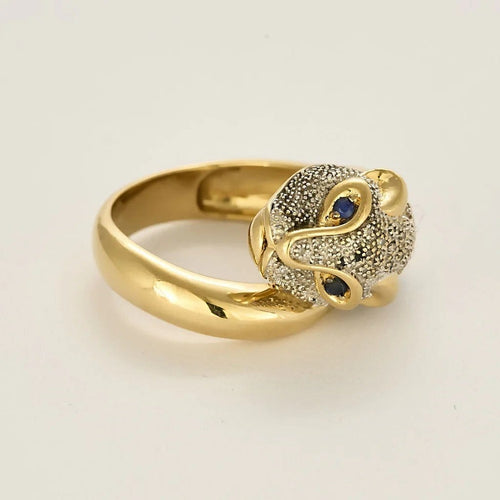 Bague 58 Bague félin jonc bombé en or jaune, diamants et saphir 58 Facettes LP1404/