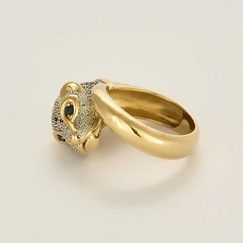 Bague 58 Bague félin jonc bombé en or jaune, diamants et saphir 58 Facettes LP1404/