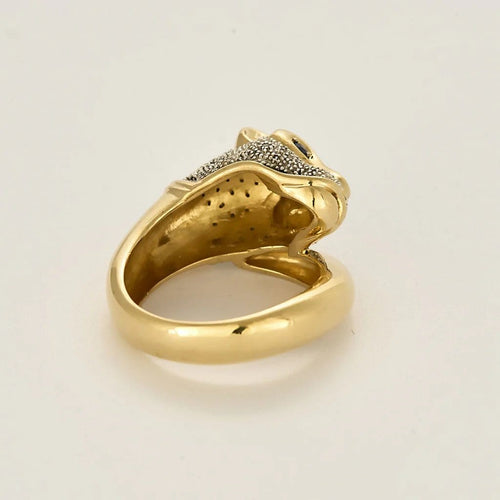 Bague 58 Bague félin jonc bombé en or jaune, diamants et saphir 58 Facettes LP1404/