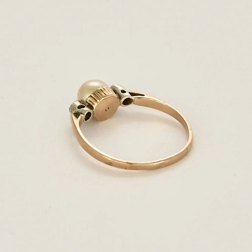Bague 57 Bague Art nouveau en or rose 585 et argent, perle et diamants 58 Facettes LP1407/