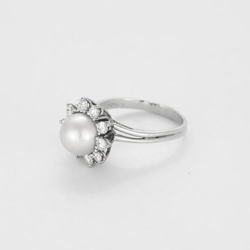 Bague 56 Bague Pétales brillantes en or blanc avec perle et diamants 58 Facettes LP1396/