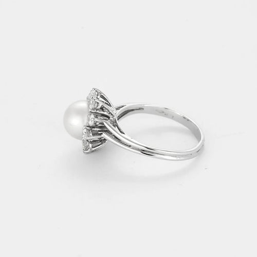 Bague 56 Bague Pétales brillantes en or blanc avec perle et diamants 58 Facettes LP1396/