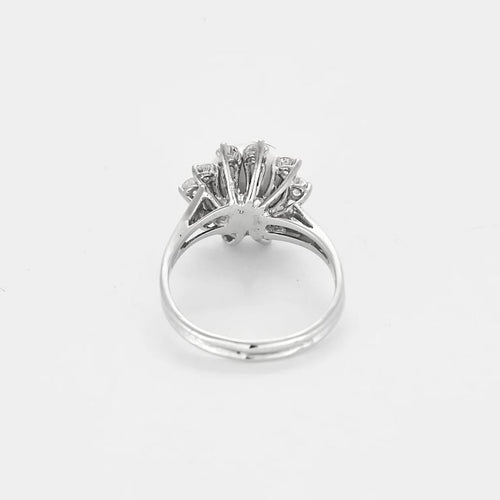 Bague 56 Bague Pétales brillantes en or blanc avec perle et diamants 58 Facettes LP1396/