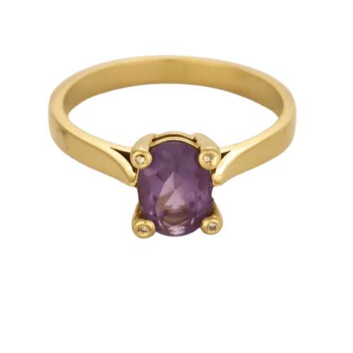 Bague 54 Bague solitaire en or jaune 750 avec améthyste ovale et diamants 58 Facettes LP1427/
