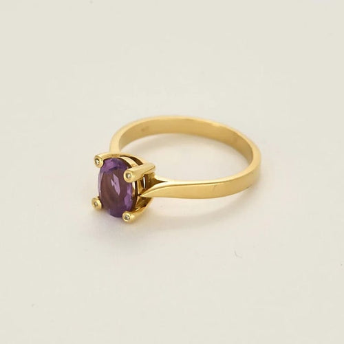 Bague 54 Bague solitaire en or jaune 750 avec améthyste ovale et diamants 58 Facettes LP1427/