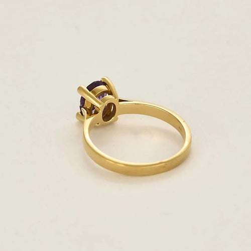 Bague 54 Bague solitaire en or jaune 750 avec améthyste ovale et diamants 58 Facettes LP1427/