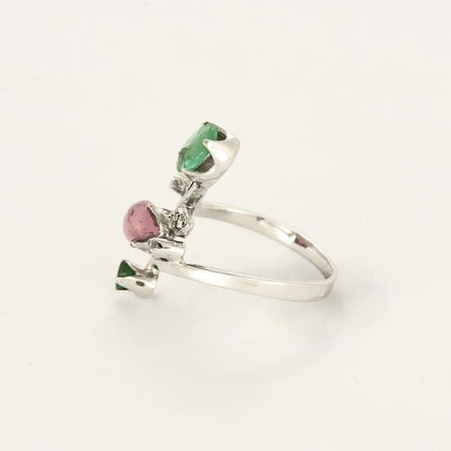 Bague 54 L'Esmeralda - Bague en or blanc avec diamants, émeraudes et tourmaline 58 Facettes LP1212/12