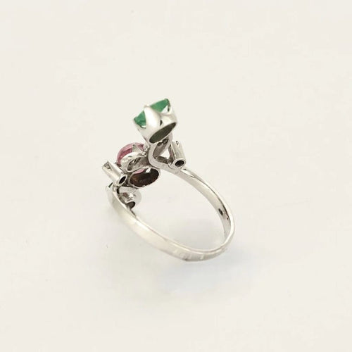 Bague 54 L'Esmeralda - Bague en or blanc avec diamants, émeraudes et tourmaline 58 Facettes LP1212/12