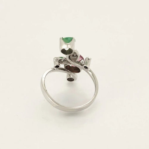 Bague 54 L'Esmeralda - Bague en or blanc avec diamants, émeraudes et tourmaline 58 Facettes LP1212/12