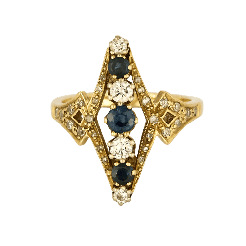 Bague 59.5 Bague Prestige Art déco en or jaune 18 carats, saphirs et diamants 58 Facettes LP1218/