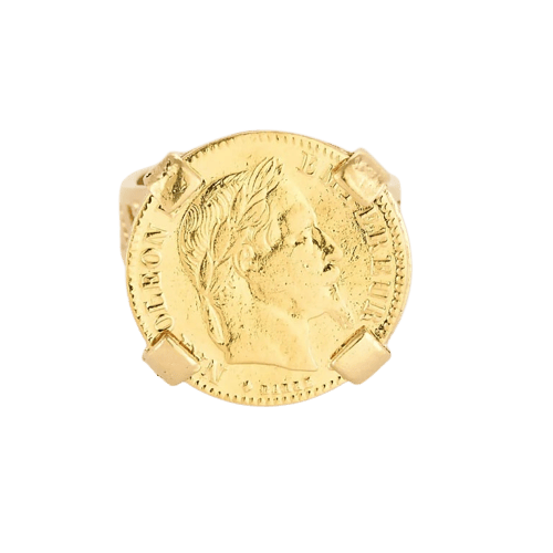Bague 53 Bague porte-pièce en or jaune avec pièce Napoléon 10 Francs 58 Facettes LP1362/