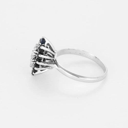 Bague 53.5 La Marquise Prestige - Bague marquise en or blanc avec diamants et saphirs 58 Facettes LP1459/