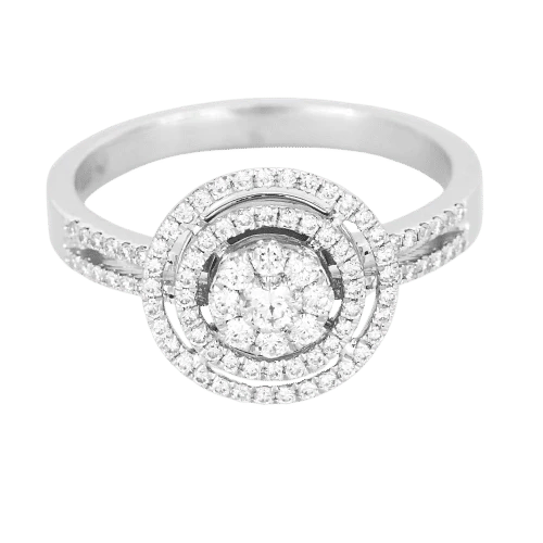 Bague 54 Bague solitaire illusion halo en or blanc 18 carats et diamants 58 Facettes LP1387/