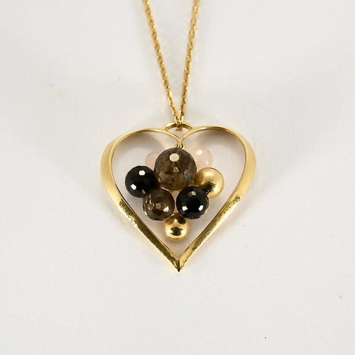 Collier Collier cœur facetté en or jaune 750 avec citrine, onyx et quartz rose 58 Facettes LP1456/
