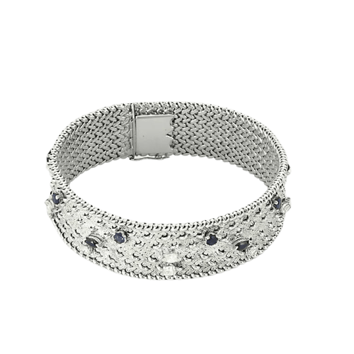 Bracelet Prestige Royal - Bracelet rigide en or blanc avec diamants et saphirs 58 Facettes LP1413/