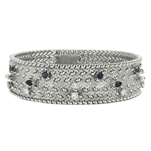 Bracelet Prestige Royal - Bracelet rigide en or blanc avec diamants et saphirs 58 Facettes LP1413/