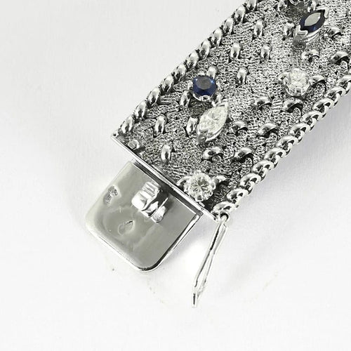 Bracelet Prestige Royal - Bracelet rigide en or blanc avec diamants et saphirs 58 Facettes LP1413/