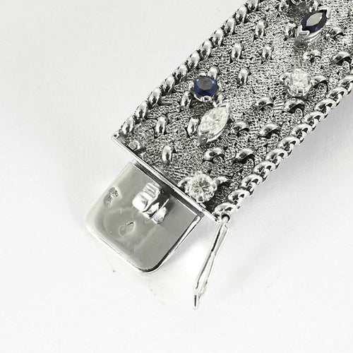 Bracelet Prestige Royal - Bracelet rigide en or blanc avec diamants et saphirs 58 Facettes LP1413/