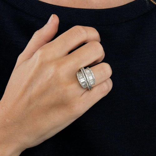Bague 53 Les Deux Mondes - Bague en or blanc 750 sertie de diamants 58 Facettes LP674/10